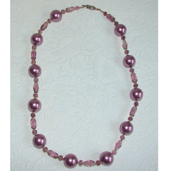 Vtg Beaded Choker Single Strand Necklace: Lavender/Purple Beads, 1950-60s, B29 - Picture 1 of 4